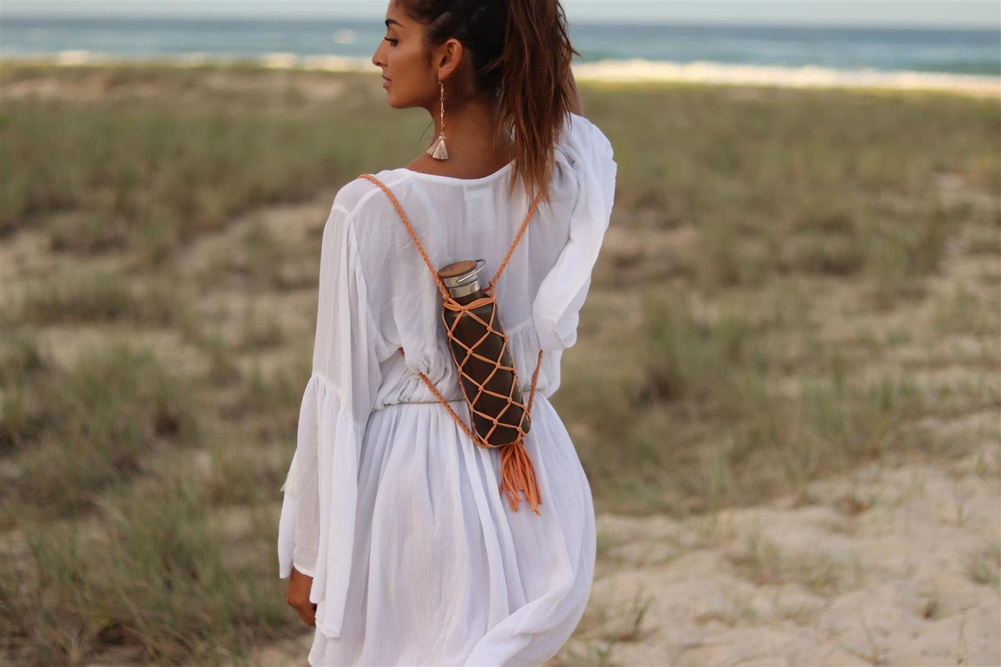 Trinkflasche-Rucksack NAVARNA I Rosen-Pink I exzellentes & nachhaltiges Makramee