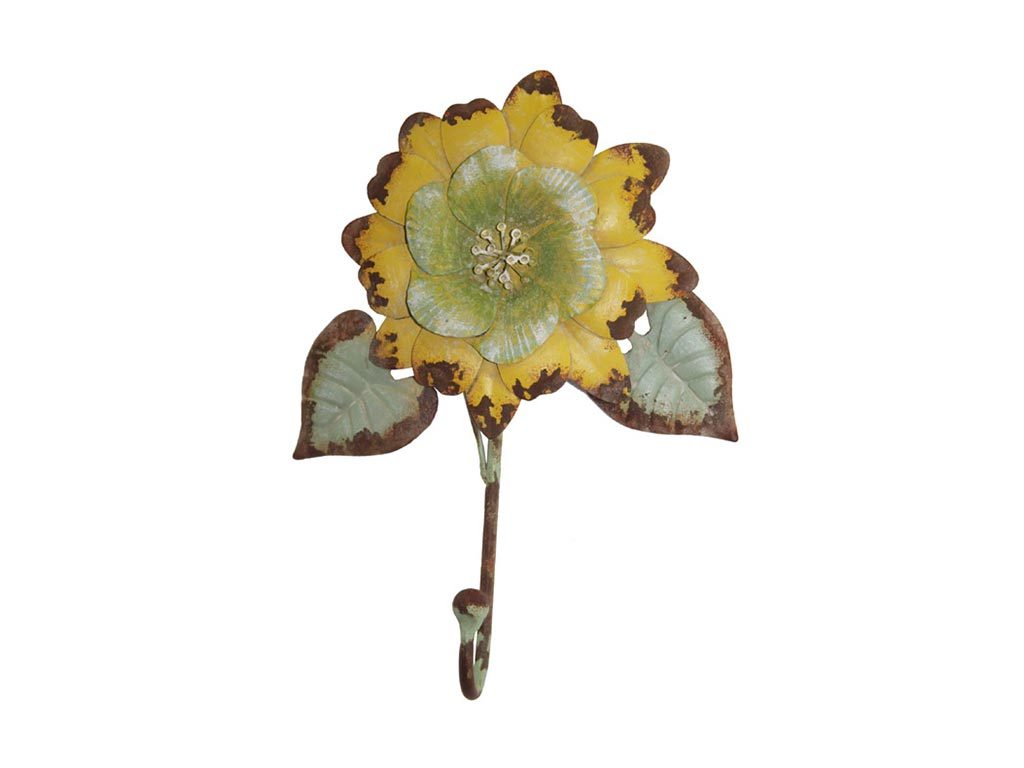 Wandhaken Sonnenblume Farbe antik gelb I grün H22/B15/T5 cm