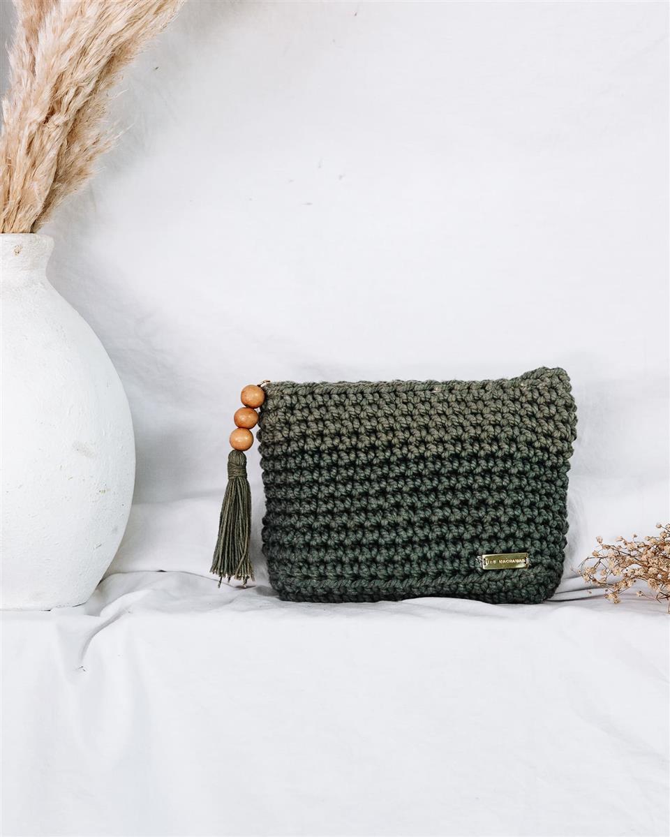 Handtasche FLORI I Salbei-Grün I exzellentes & nachhaltiges Makramee