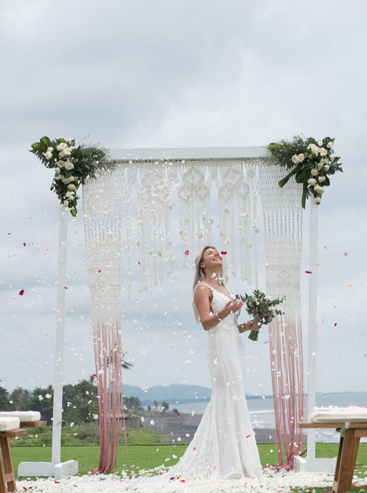 Pergola-Hochzeitsbogen RAPUNZEL I Weiß/Rosa I exzellentes &amp; nachhaltiges Makramee