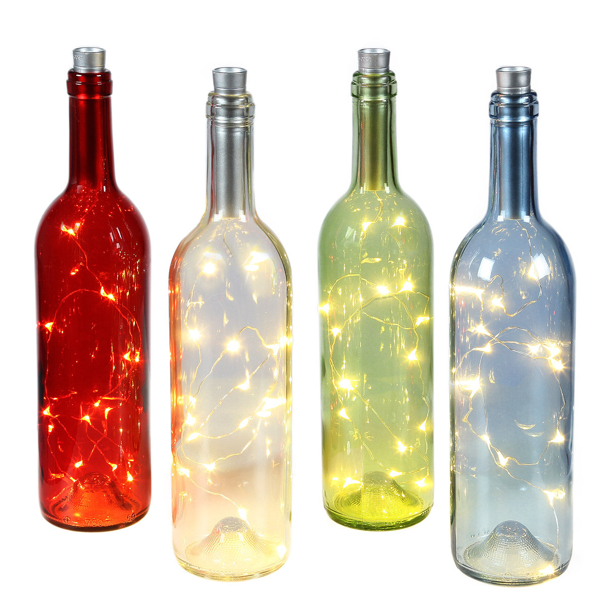 Blaue Glasflasche mit LED-Licht 31cm